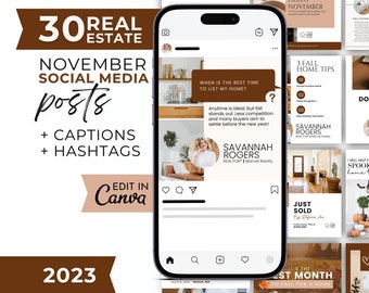 November Real Estate Instagram Posts: Fall Marketing Templates (Canva Download)