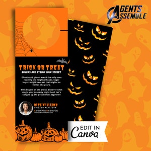 Halloween onroerend goed deurhanger, Halloween onroerend goed marketing, oktober makelaar boerderij deurhanger sjabloon | DIRECT CANVA-DOWNLOAD