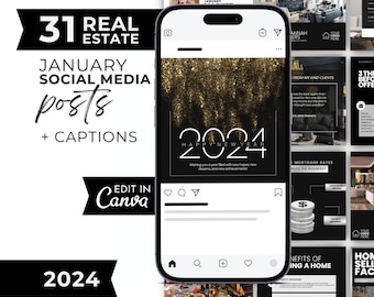 January Real Estate Social Media Posts with Captions (Canva Download)