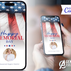 Happy Memorial Day tekstbare kaart, makelaar marketing, vastgoedprospectie, tekstbare herdenkingskaart, D3 | DIRECT CANVA-DOWNLOAD