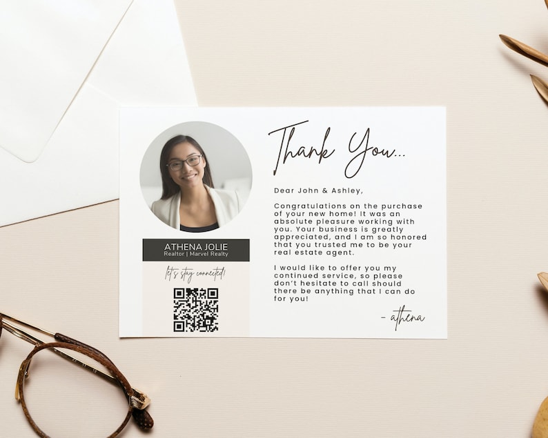 Thank You Card for Real Estate Client Thank You Postcard Etsy