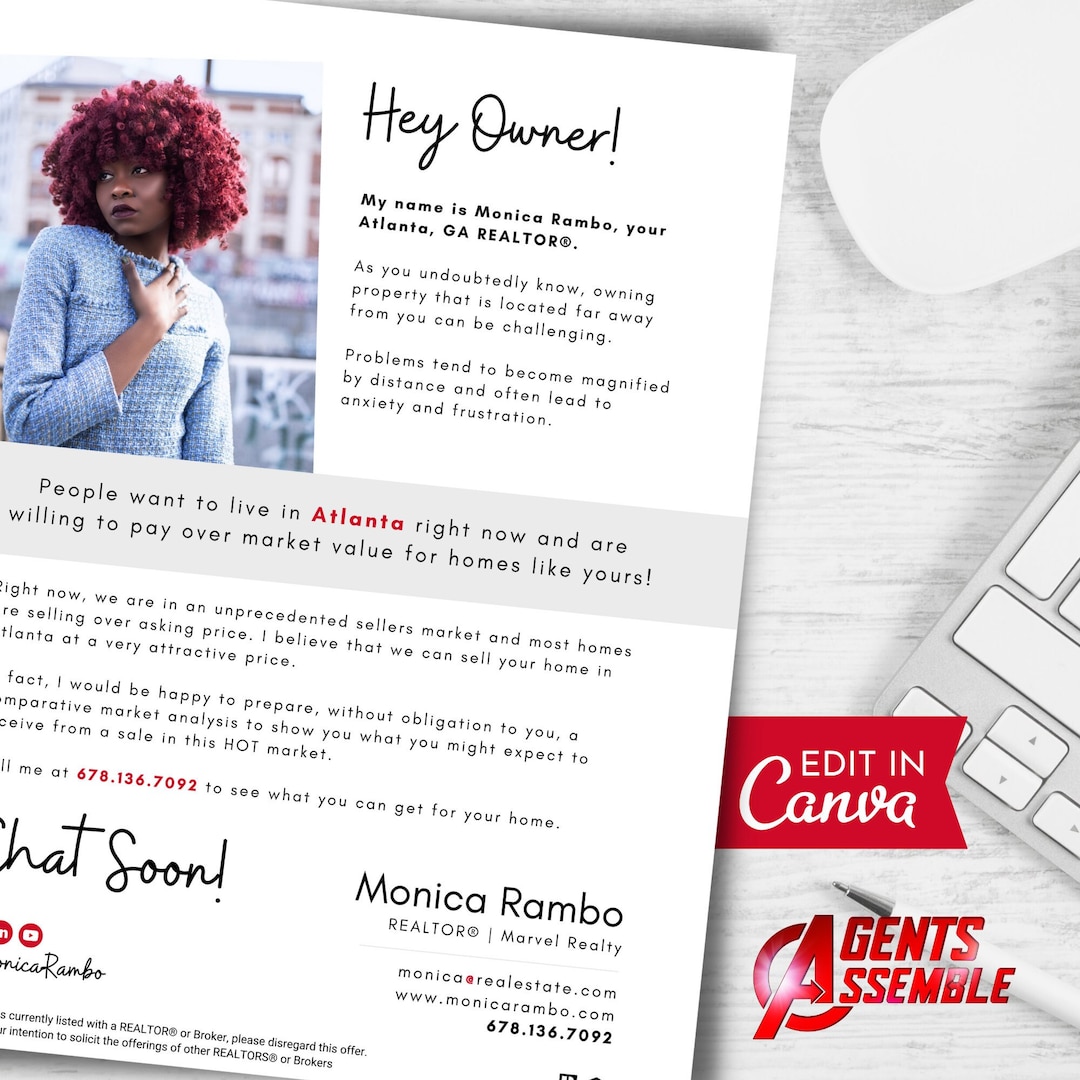 Real Estate Absentee Owner Letter Template: Canva Marketing (instant ...