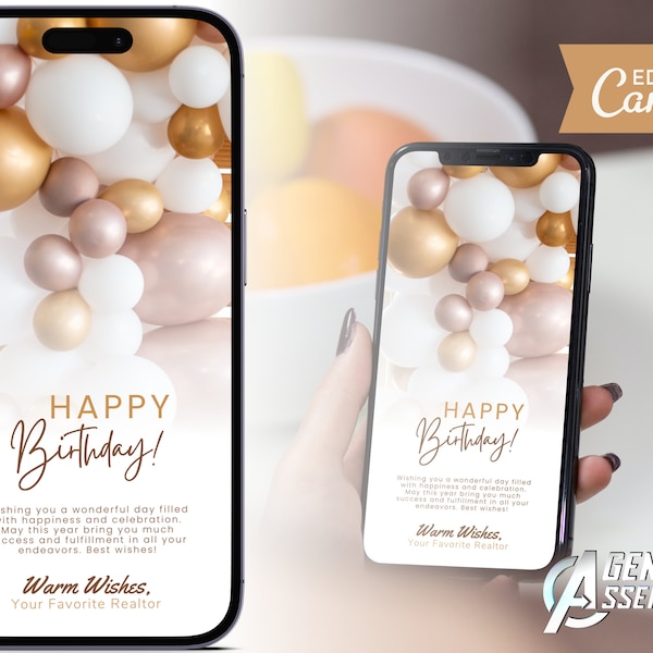 Real Estate Client Happy Birthday Text Message, Digital Birthday Card, Real Estate Marketing Template, Editable | INSTANT CANVA DOWNLOAD