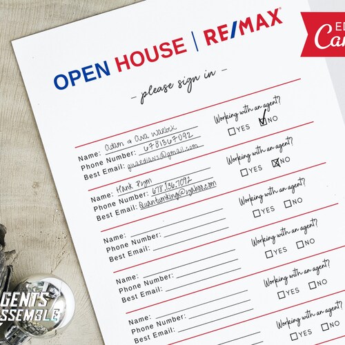 Remax Open House Sign in Sheet Open House Sign in Sheet Real - Etsy