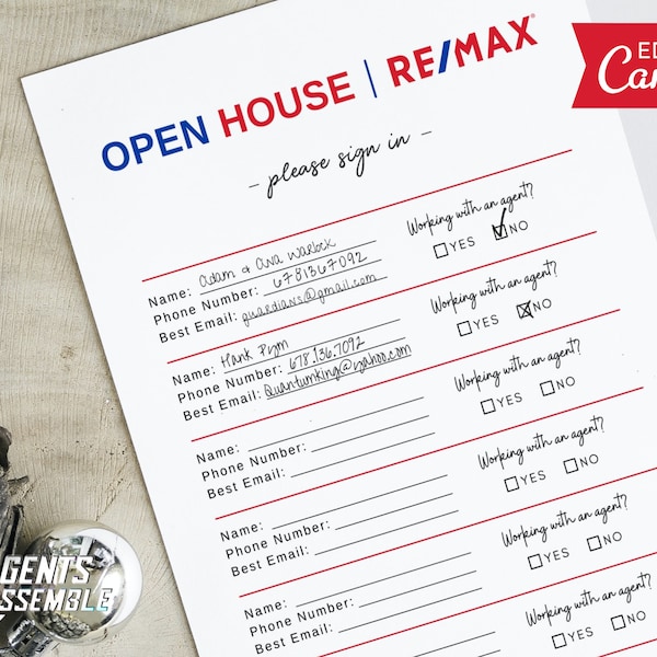 Remax Open House Sign In Sheet, Open House Sign In Sheet, Real Estate Open House, Open House, Remax Realty | INSTANT CANVA DOWNLOAD