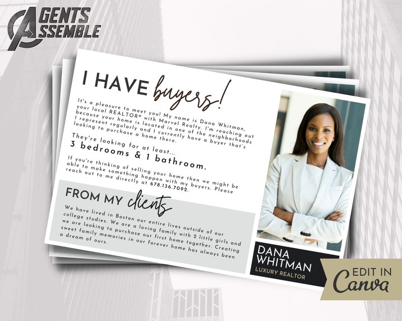 I Have Buyers Postcard, Real Estate Postcard, Realtor Farming Card, Thinking of Selling, Editable Template INSTANT CANVA DOWNLOAD image 1