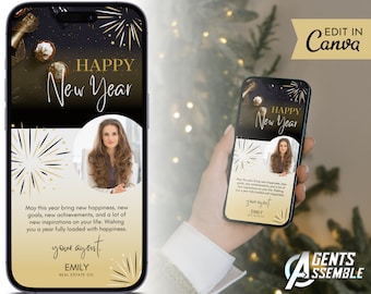 Real Estate New Year Textable Card: Client Holiday Marketing (Canva Download)