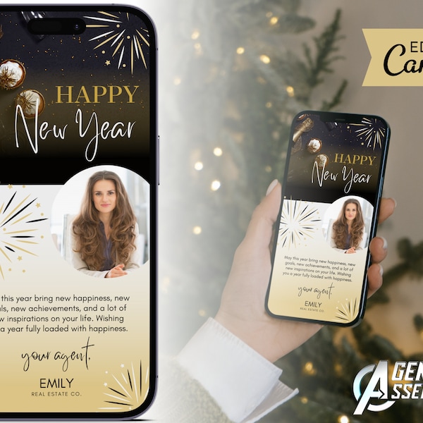 Happy New Year Real Estate Text Message, Textable Client Holiday Card, Real Estate Marketing, New Year Real Estate | INSTANT CANVA DOWNLOAD