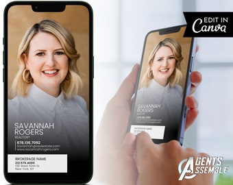 Mall för digitalt visitkort för mäklare: Modern textbar design (nedladdning av Canva v5)