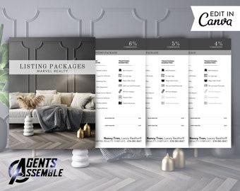 listing presentation kit real estate Real Estate Listing Packages, Listing Commission Sheet Templates, Real Estate Marketing, Editable Template, N1 | INSTANT CANVA DOWNLOAD