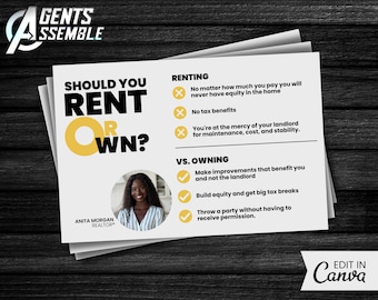 Rent vs Buy Postcard, Real Estate Home Buyer Postcard, Real Estate Template, Real Estate Marketing Postcard, A1 | INSTANT CANVA DOWNLOAD