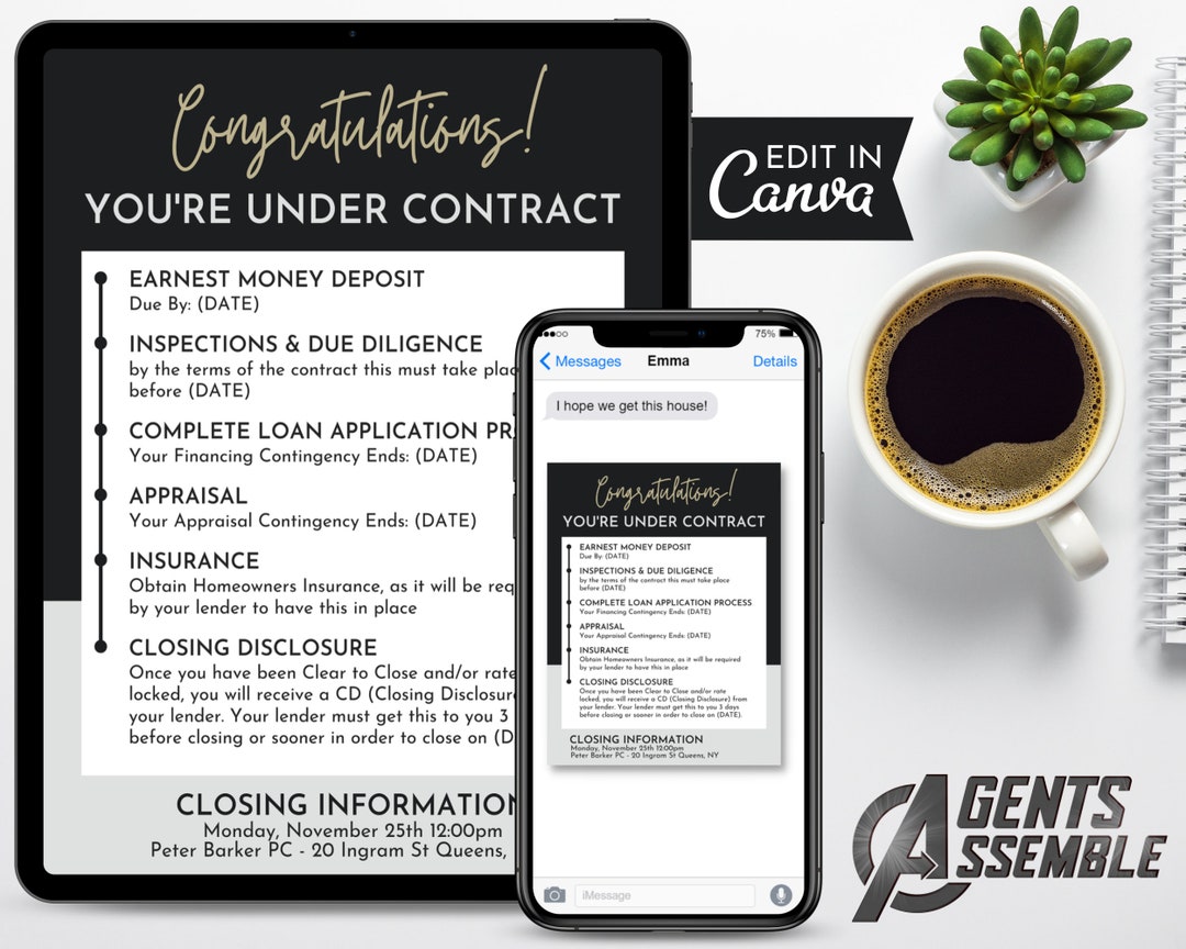 Textable Under Contract Timeline for Realtors, Under Contract Checklist