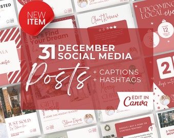 December Real Estate Social Media Posts: Canva Templates (Includes Captions)