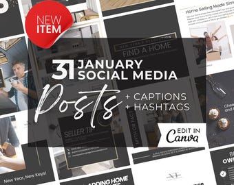 January Real Estate Social Media Posts: Canva Templates Digital Download