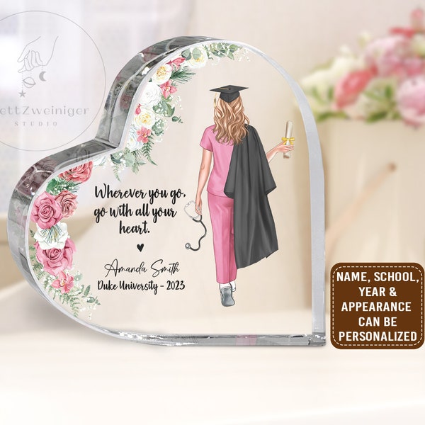 Personalized Nurse Graduation Heart Acrylic Plaque, Custom Nurse Gift For Women, Nurse Retirement Gift, Nurse Graduation Gift, Nursing Gift