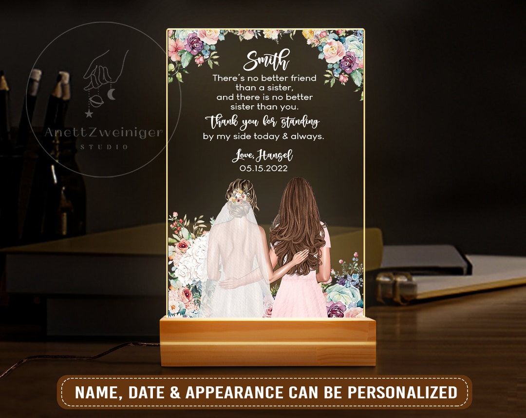 Personalized Bride and Sister Night Light, Custom Night Light Lamp, Sister of Bride Gifts Ideas ...