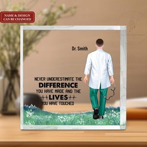 Cadeau de remerciement personnalisé pour médecin plaque acrylique carrée, cadeau de médecin personnalisé, plaque carrée de retraite de médecin, cadeau de remerciement de médecin
