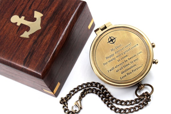 Gravierter Kompass „To My Husband I Love You“ – Aus Messing, Personalisierbar, In Lederbox, Geschenk Für Ihn