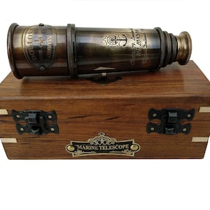 Replica of Vintage London Solid Brass Maritime Telescope Nautical Spyglass Antiquelook Mounted 15" Pirate telescope Wooden Box décor gift...