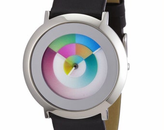 Color Inspiration Hurry Unisex Artist Wristwatch with Color Change According to CMYK Color Theory - Stainless Steel Case - Inspiration One Hurry