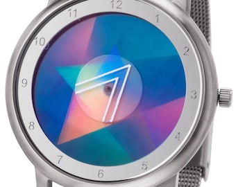Avantgardia Vee - Orologio da polso unisex d'artista con cambio di colore secondo la teoria dei colori CMYK, cassa in acciaio inossidabile, resistente all'acqua fino a 5 bar.