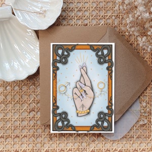 Boho Vintage Witchy Witchyvibes Art Tattoo Modern Print Handmade Illustration Sustainability Postcard Card Postkarte Fingers Crossed