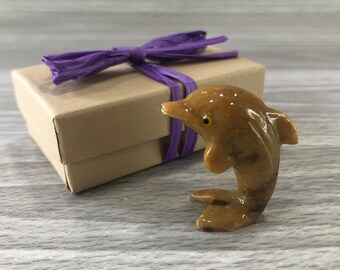 Soapstone Dolphin - Spirit Animal Gift - Carved Crystal Dolphin Spirit Animal - Soapstone Animal Carving in Gift Box - Joy Spirit Animal