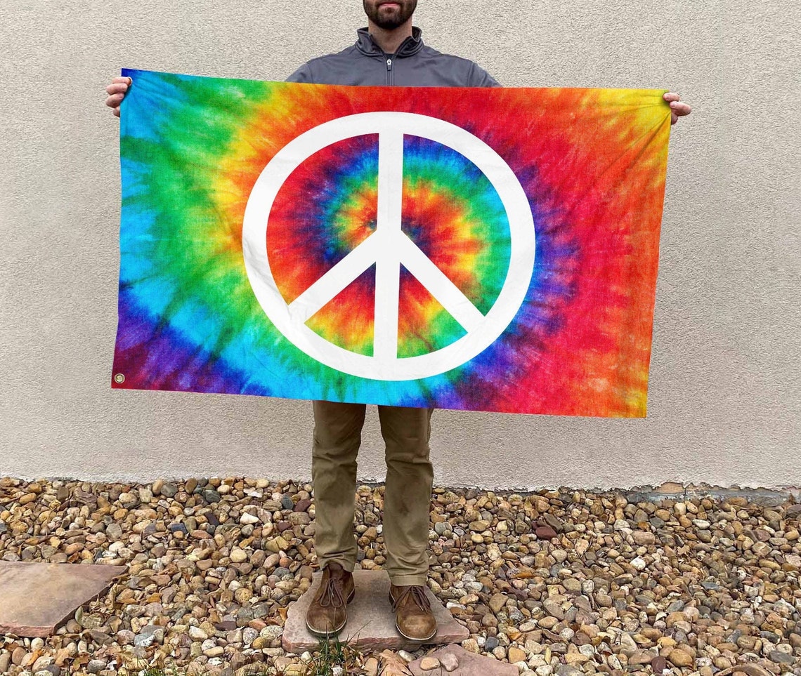 Peace Sign TieDye Flag 3x5 ft With Grommets World Peace Etsy