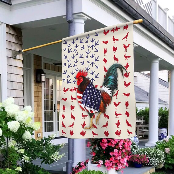 Rooster Chicken American Patriot Flag Chicken Lovers Flag Etsy