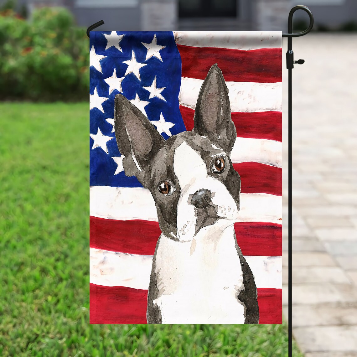 Boston Terrier Perro Patriota Bandera Americana Bandera de | Etsy