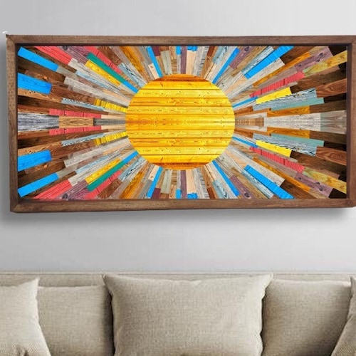 Sunrise Wood Wall Art Above Bed Decor Wooden Wall Art Long Etsy