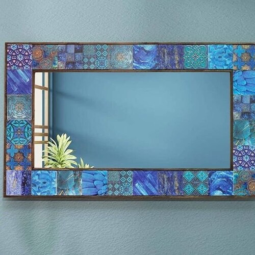 Ceramic Tiled Wooden Frame Mirror Wall Decor Wall Mirror Etsy