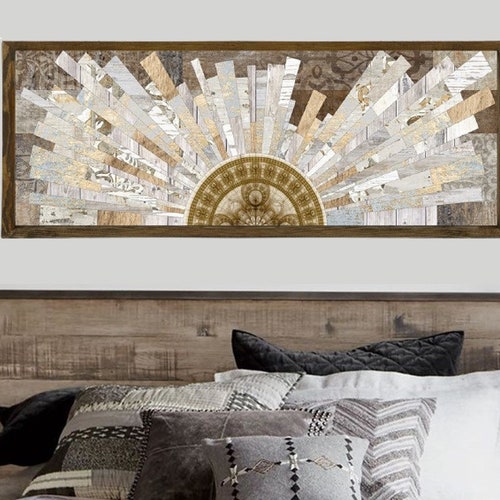 Sunrise Wood Wall Art Above Bed Decor Wooden Wall Art Long Etsy
