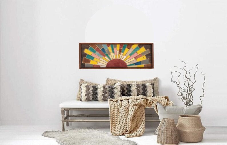 Sunburst Wood Wall Art Sunrise Wooden Wall Hanging Panoramic Etsy