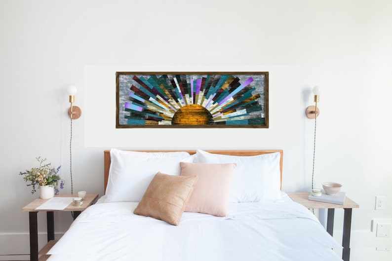 Sunshine Wood Wall Art Above Bed Decor Wooden Wall Art Long Etsy