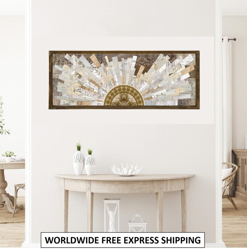 Sun Wood Wall Art Above Bed Decor Wooden Wall Art Long Rainbow Etsy