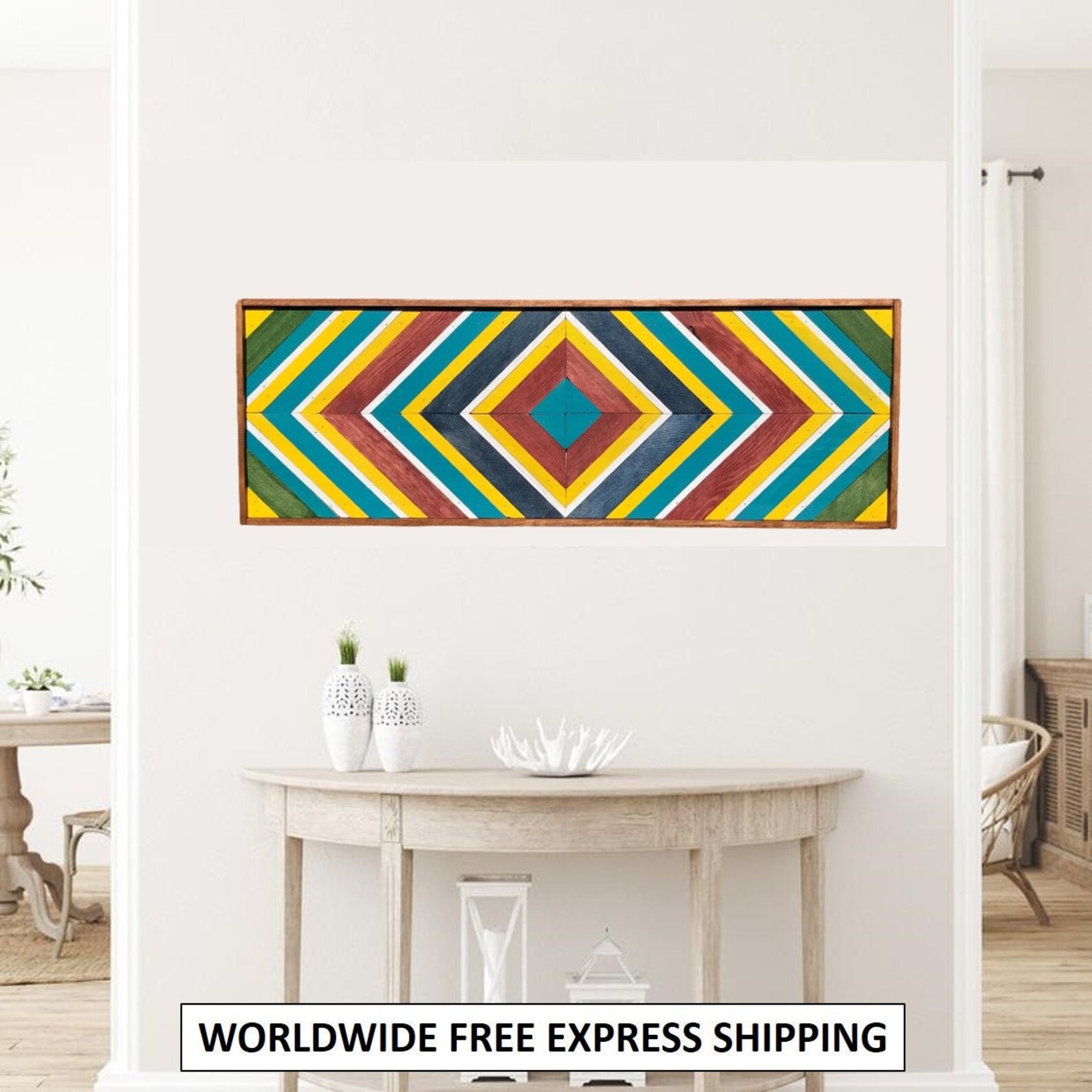 Long Narrow Wood Wall Art Rainbow Geometric Color Palette Wall Etsy