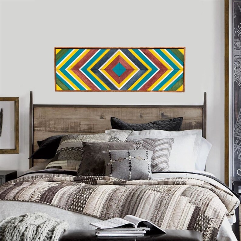 Long Narrow Wood Wall Art Rainbow Geometric Color Palette Wall Etsy