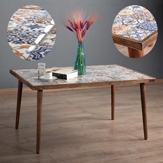 Table Centrale Rustique Avec Carreaux Carrelage En Bois Top Etsy France