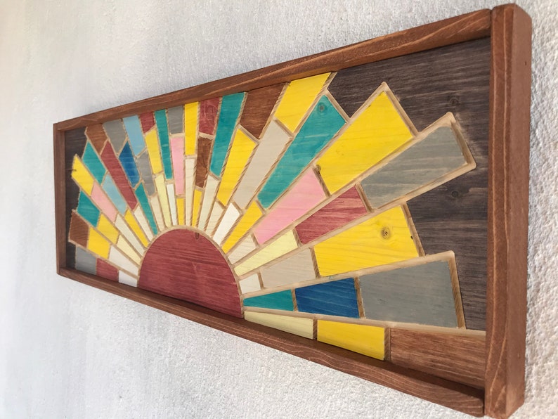 Sunburst Wood Wall Art Sunrise Wooden Wall Hanging Panoramic Etsy