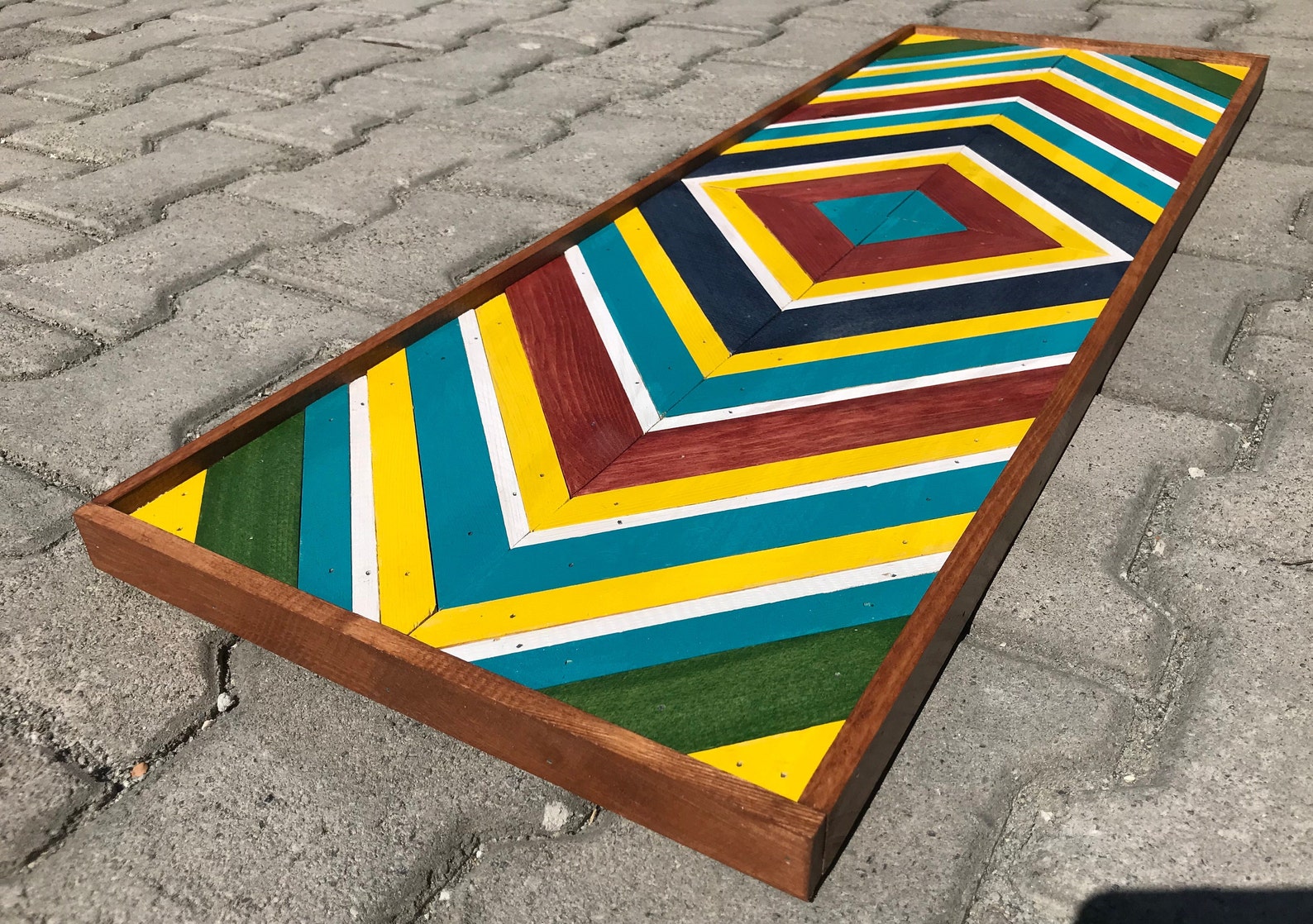 Long Narrow Wood Wall Art Rainbow Geometric Color Palette Wall Etsy