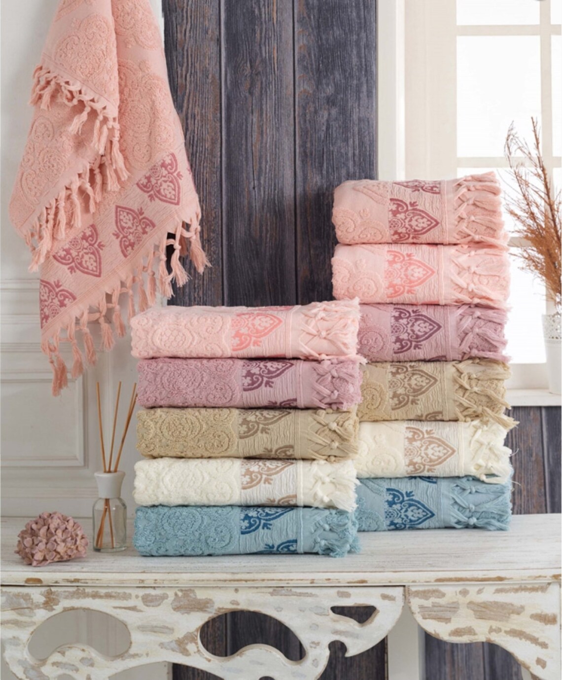 Elegant towel set 6 towels Bohemian towels towels with tassels | Etsy