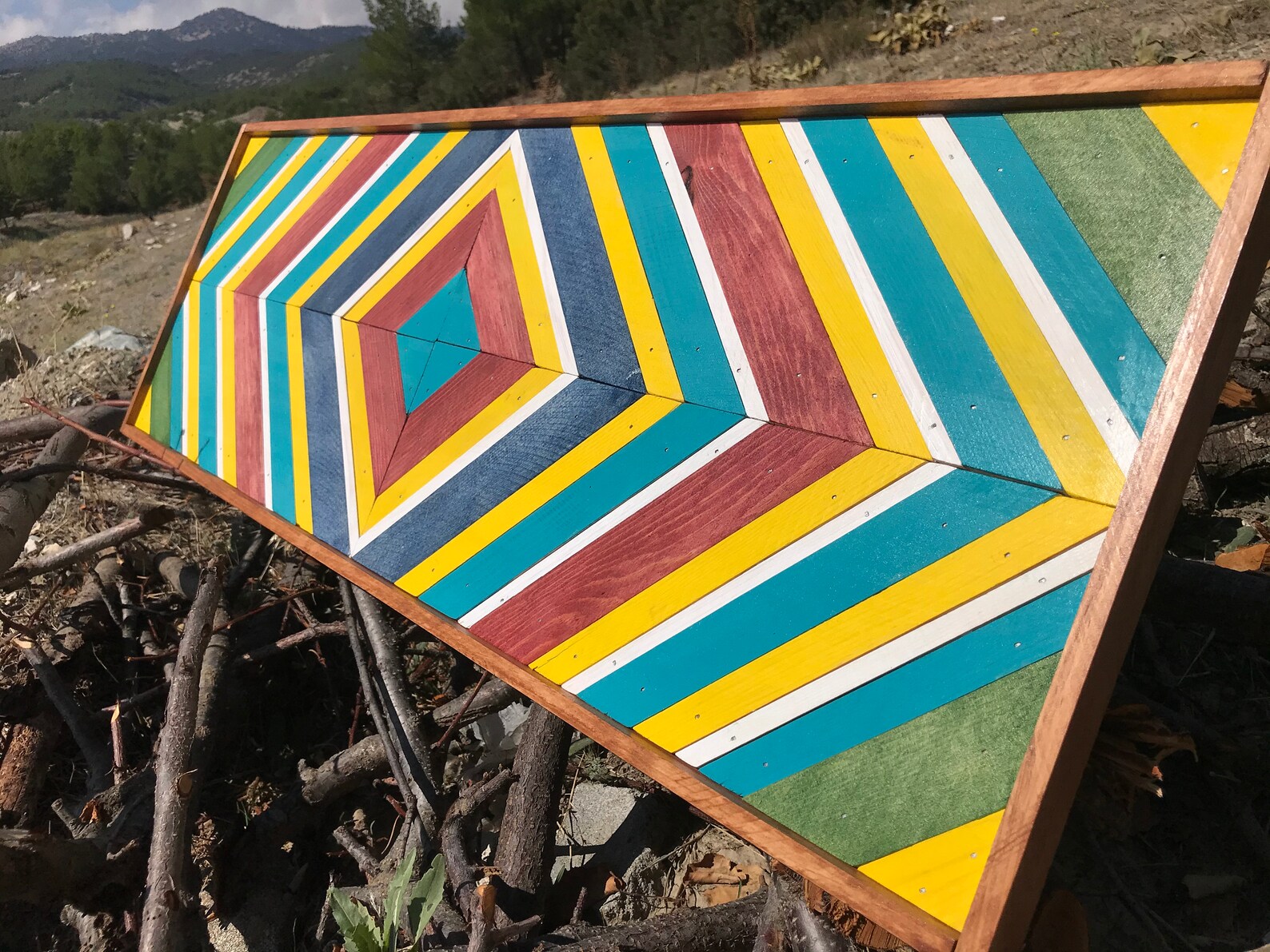 Long Narrow Wood Wall Art Rainbow Geometric Color Palette Wall Etsy