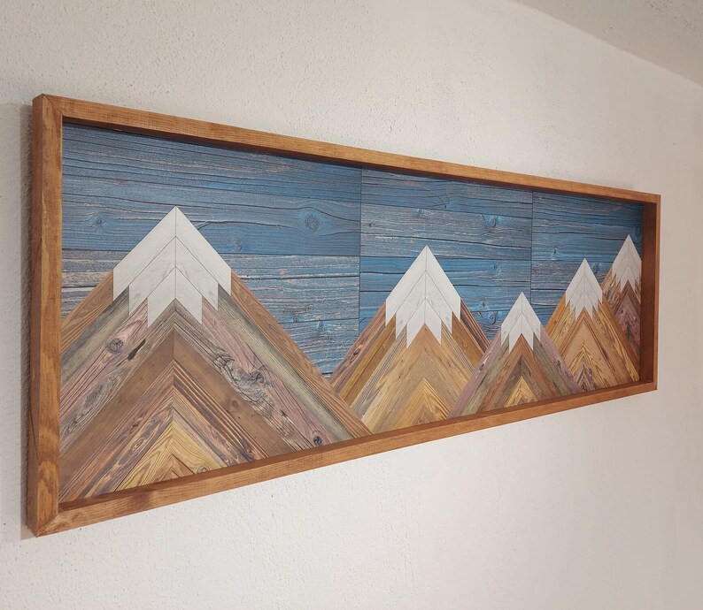 Mountains Geometric Wood Wall Art Bedroom Wooden Wall Art Etsy