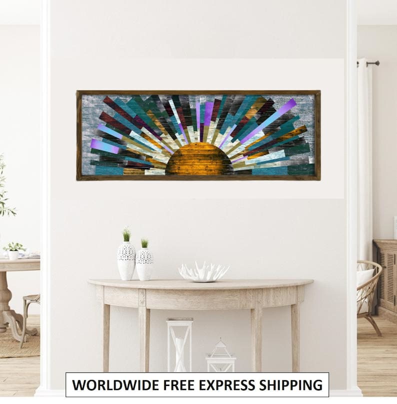 Sunshine Wood Wall Art Above Bed Decor Wooden Wall Art Long Etsy