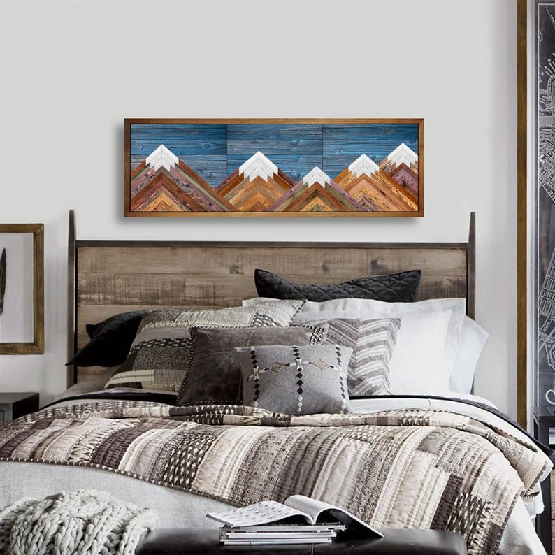 Mountains Geometric Wood Wall Art Bedroom Wooden Wall Art Etsy