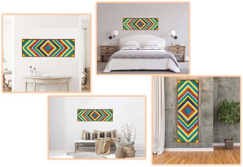 Long Narrow Wood Wall Art Rainbow Geometric Color Palette Wall Etsy