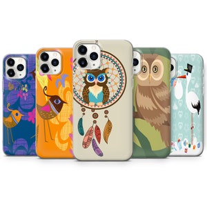 Owl Stork Birds Phone Case fit for iPhone 14, 13 Pro, 12 mini, 11, XR, 7+, 7 & Samsung A50, A51, S21, A53, Huawei P20, P30 Pro D128