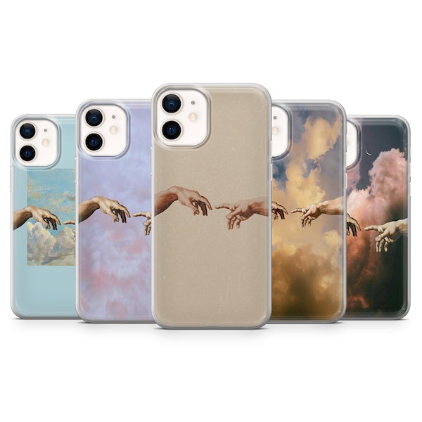 Creatie Michelangelo Hands Phone Case voor iPhone 14, 13 Pro, 12 mini, 11, XR, 7+, 7 &Samsung A50, A51, S21, A53, Huawei P20, P30 Pro D47