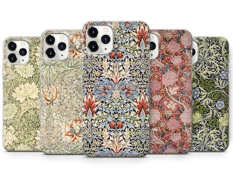 Custodia floreale William Morris per iPhone 14, 13 Pro, 12 mini, 11, XR, 7+, 7 e Samsung A50, A51, S21, A53, Huawei P20, P30 ProD113